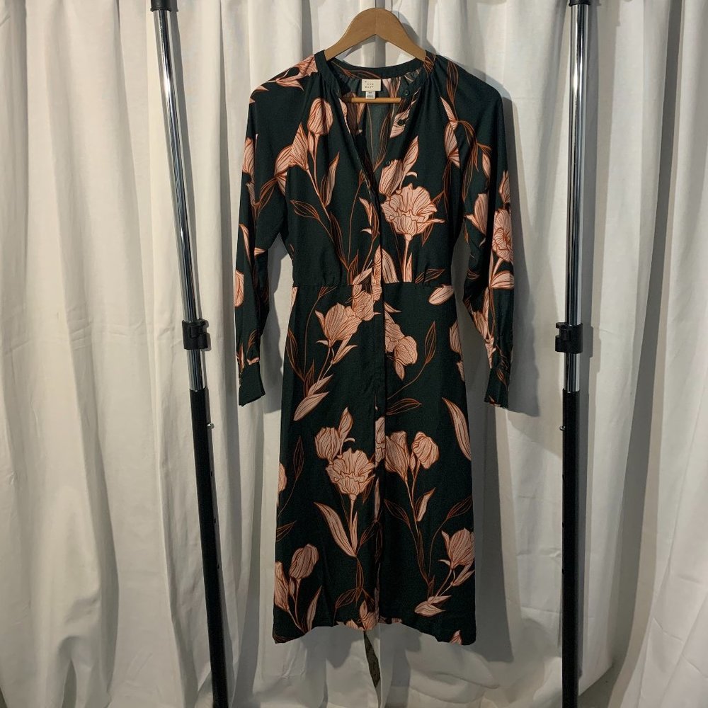 New dark green and light pink floral dress
